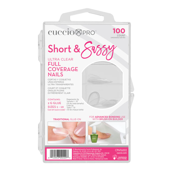 Cuccio Pro Full Coverage Nail Tips – Short & Sassy Ultra Clear (100 Count)