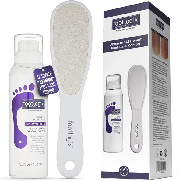 FOOTLOGIX Ultimate At Home Foot Care Combo 3 Tie Prepack Exp Product. Foot File & Callus Softener Home