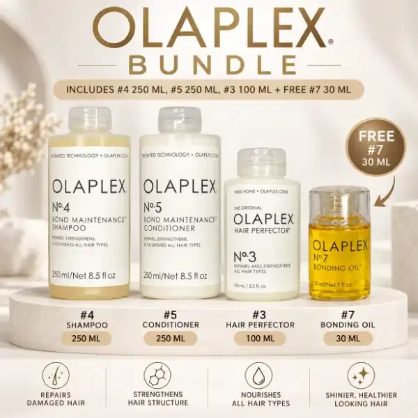 OLAPLEX Bundle #4 250 ml, #5 250 ml, #3 100 ml, Free #7 30 ml