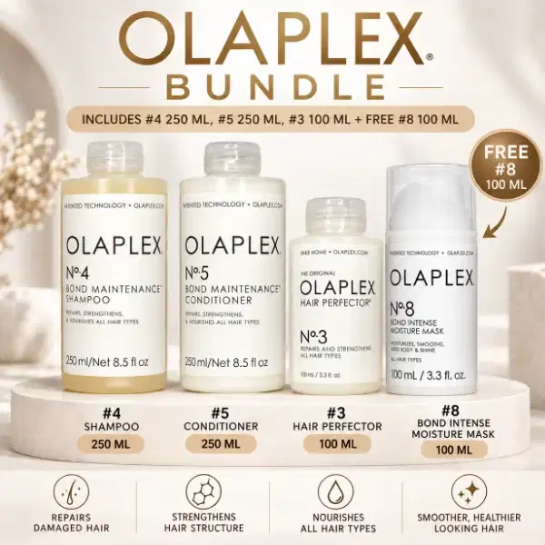 OLAPLEX Bundle #4 250 ml, #5 250 ml, #3 100 ml, Free #8 100 ml