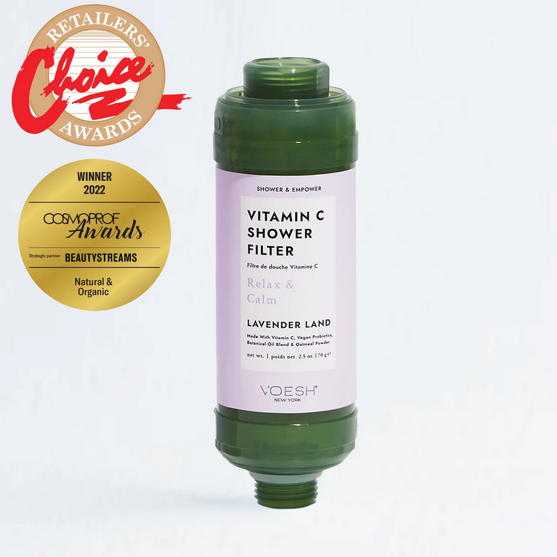 VOESH Lavender Land. Relájate y calma. Filtro de ducha con vitamina C para cuero cabelludo y cuerpo.