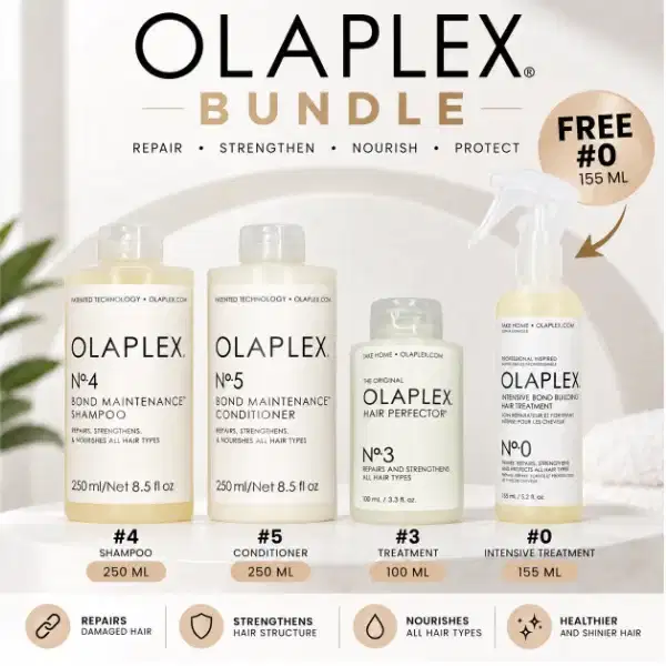 OLAPLEX Bundle #4 250 ml, #5 250 ml, #3 100 ml, Free #0 155 ml