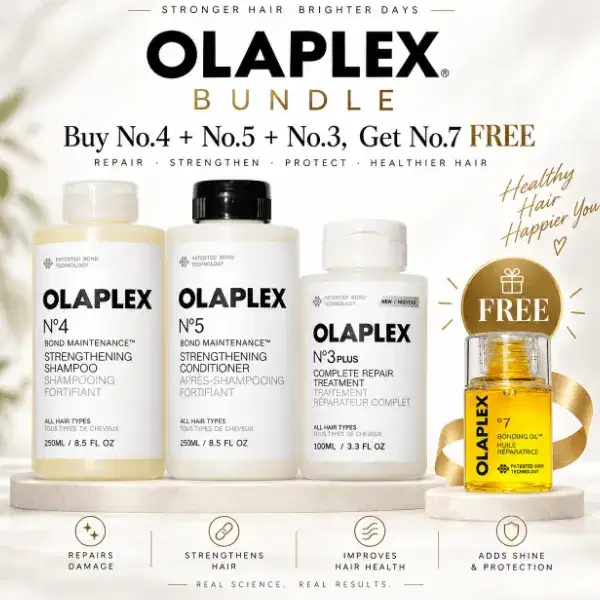 OLAPLEX Bundle #4 250 ml, #5 250 ml, #3 100 ml, Free #7 30 ml
